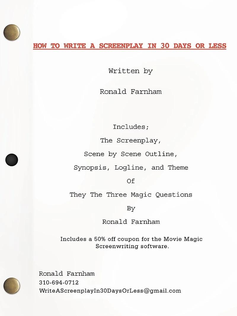How To Write A Screenplay 30 Days Or Less