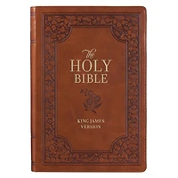 KJV Bible Giant Print Full-size Faux Leather, Saddle Tan Floral
