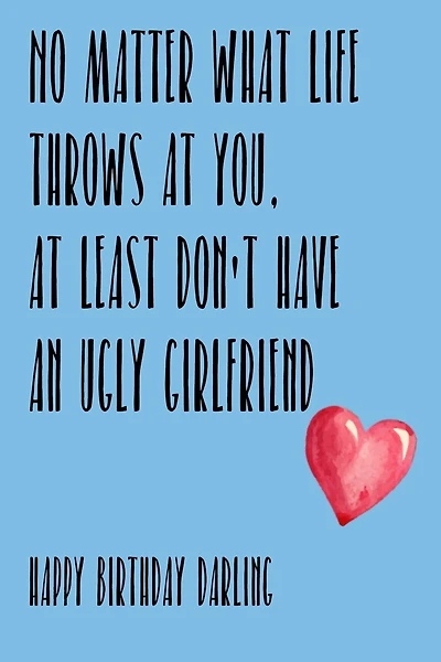 No Matter What Life Throws At You, At Least You Don't Have An Ugly Girlfriend Happy Birthday Darling: Awesome gift for boyfriend much better than a card