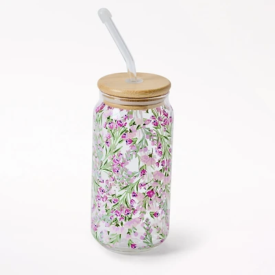 Cherry Heart Glass Tumbler with Straw