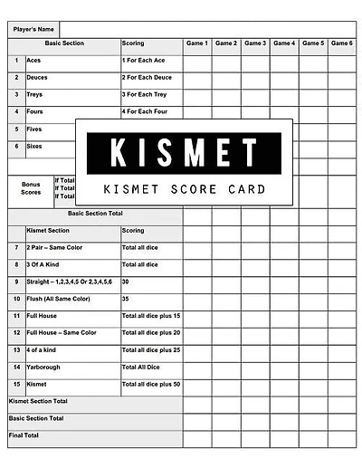 Kismet Score Card: Kismet Scoring Game Record Level Keeper Book, Kismet Score, Score Pad Makes It Easy Scores For The