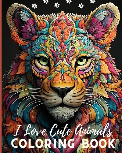 I Love Cute Animals Coloring Book: Anxiety and Stress Relief Animal Coloring Book for Adults and Teens