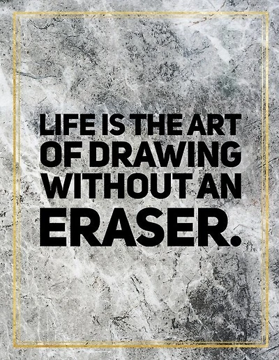 Life Is The Art Of Drawing Without Eraser.: Marble Design 100 Pages Large Size 8.5 X 11 Inches Gratitude Journal And Productivity Task Book