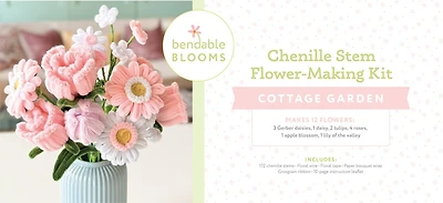 Bendable Blooms Chenille Stem Flower-Making Kit Cottage Garden: Everything You Need to Make a Beautiful Floral Bouquet: Over 150 Chenille Stems with Floral Tape, Paper Bouquet Wrap, Grosgrain Ribbon, and an Instruction Leaflet