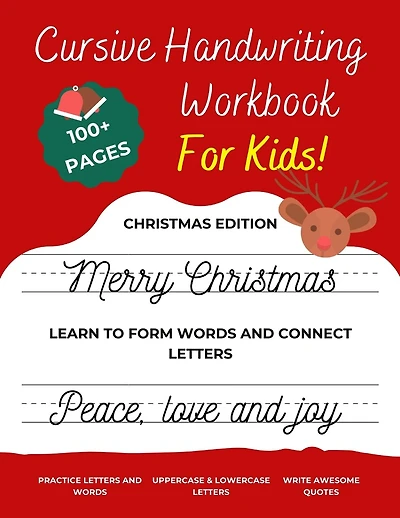Cursive Handwriting Workbook For Kids Christmas Edition: A beginning cursive writing practice book for kids Beginners (Cursive Letter Tracing Book) (Christmas Gifts Ideas)