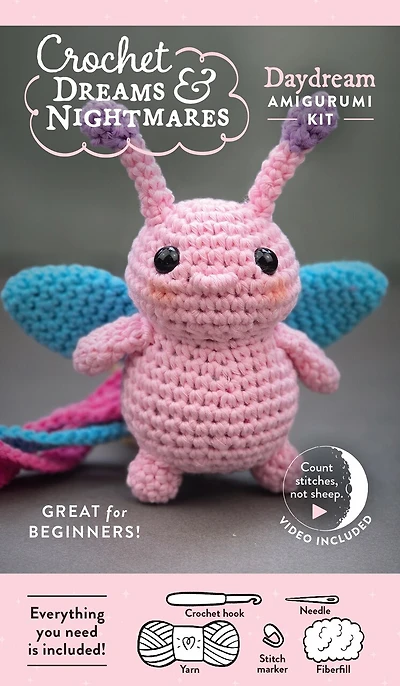 Crochet Dreams and Nightmares Amigurumi Kit Daydream: Everything You Need Is Included: 100% Cotton Yarn, Crochet Hook, Stitch Marker, Tapestry Needle, Fiberfill, Step-by-Step Leaflet, and How-To Videos; Creepy Cute Beginner-Friendly!