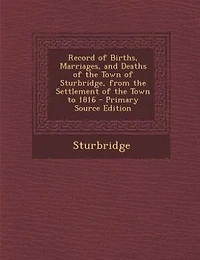 Record of Births, Marriages, and Deaths, the Town Sturbridge, From Settlement to 1816 ..