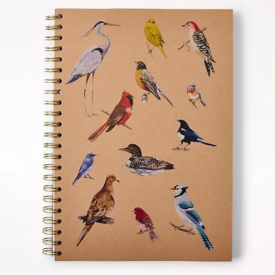 A4 Spiral Notebook, Paperboard Cover, Birds on Kraft