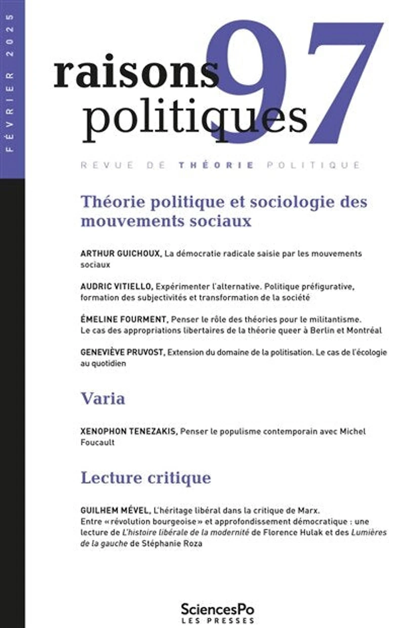 Raisons politiques, n°97. Théorie politique et sociologie des mouvements sociaux
