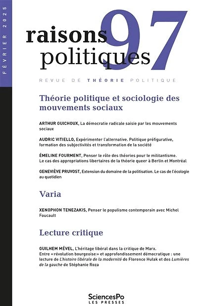 Raisons politiques, n°97. Théorie politique et sociologie des mouvements sociaux