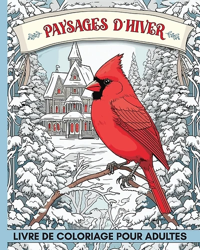 Paysages d'Hiver Livre de Coloriage pour Adultes: 60 Pages d'Animaux et de Maisons de Campagne à Colorier Anti Stress