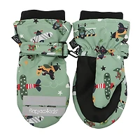 Flapjackkids -  Water Repellent Ski Mittens Black Bear Green Large 4-6 years