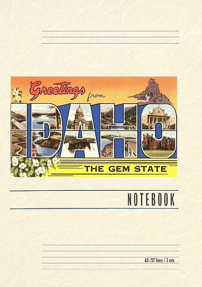 Vintage Lined Notebook Greetings from Idaho, the Gem State