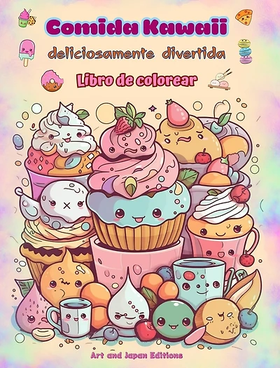 Comida Kawaii deliciosamente divertida Libro de colorear Simpáticos diseños kawaii para amantes de la comida: Imágenes gastronómicas de arte kawaii para la relajación y la creatividad