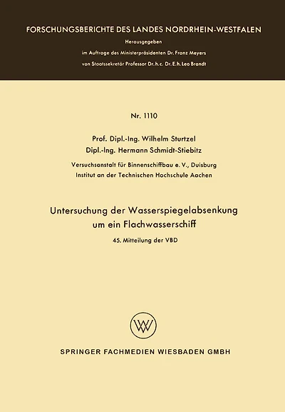 Untersuchung der Wasserspiegelabsenkung um ein Flachwasserschiff: 45. Mitteilung der VBD