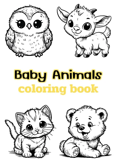 Baby Animals coloring book: Children's coloring pages + word search puzzles