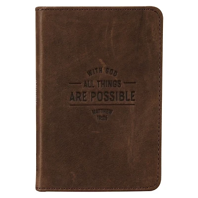 Journal Pocket Full-grain Leather Brown With God Matt. 19:26