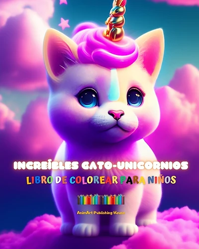 Increíbles gato-unicornios Libro de colorear para niños Adorables criaturas fantásticas llenas de amor: Felices gato-unicornios que impulsan la creatividad y diversión de los pequeños
