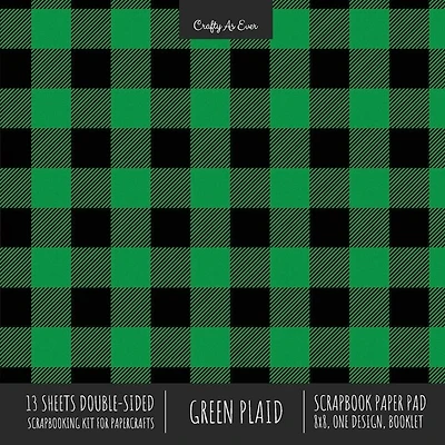 Green Plaid Scrapbook Paper Pad 8x8 Decorative Scrapbooking Kit for Cardmaking Gifts, DIY Crafts, Printmaking, Papercrafts, Check Pattern Designer Paper