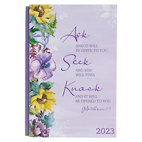 Christian Art Gifts 2023 12-Month Hardcover Planner for Women | Ask, Seek, Knock - Matthew 7:7 Inspirational Bible Verse