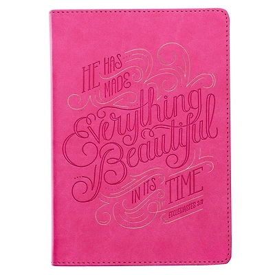 Christian Art Gifts Classic Journal Everything Beautiful In His Time Ecc. 3:11 Inspirational Scripture Notebook, Ribbon Marker, Pink Faux Leather Flexcover, 336 Ruled Pages