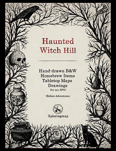 Haunted Witch Hill - Hollow Adventures: An interactive creating adventure for any RPG. Combine the mini icons and tables with the art and maps and construct your adventure.
