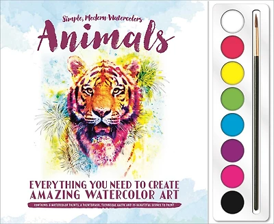 ANIMALS WITH ATTITUDE: Set Includes 8 Watercolor Paints and Paintbrush plus 25 Beautiful Scenes to Paint