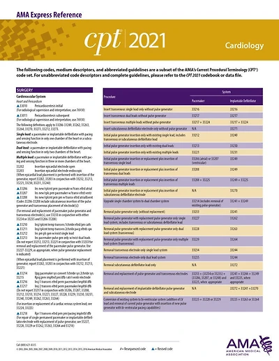 Cpt 2021 Express Reference Coding Card: Cardiology