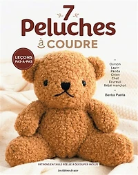 7 peluches à coudre: ourson, lapin, panda, chien, chat, écureuil, bébé manchot