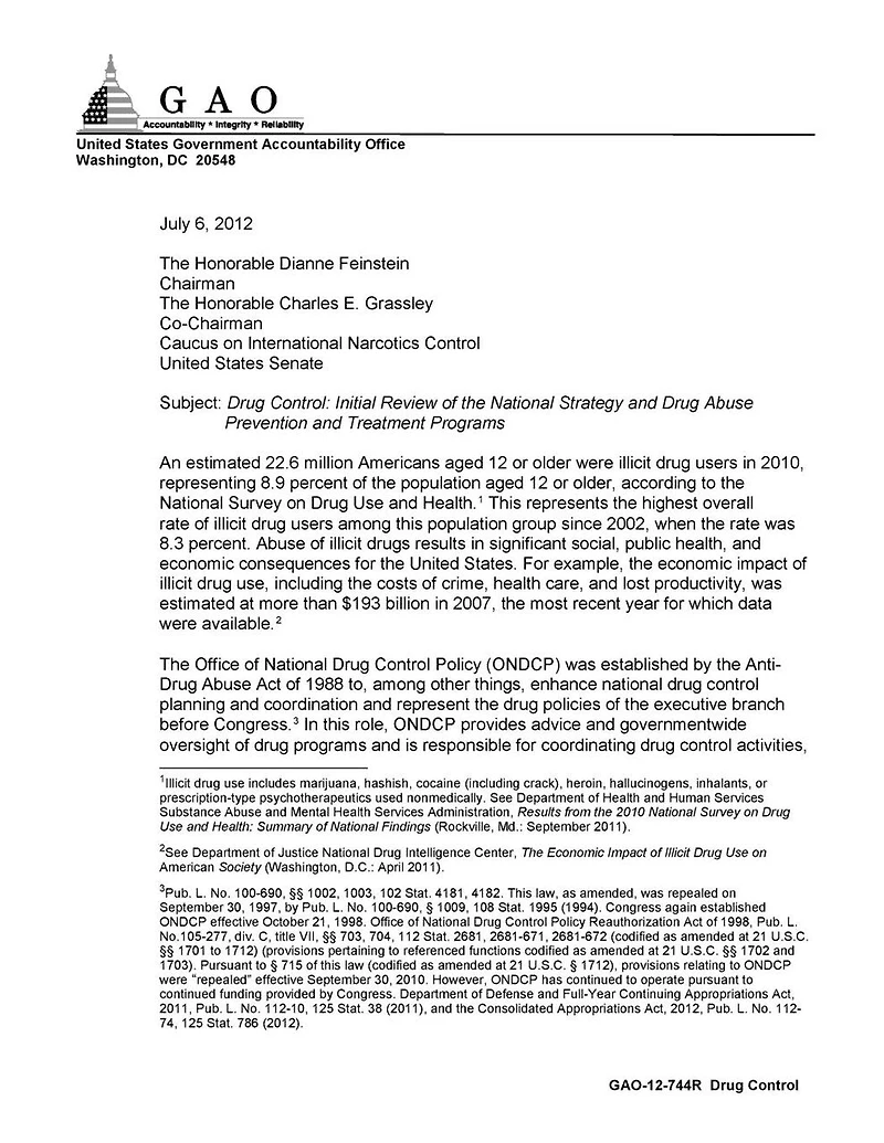 Drug control: initial review of the national strategy and drug abuse prevention and treatment programs