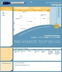 Pad aimanté tout-en-un Mémoniak: calendrier mensuel 16 mois, septembre 2026-décembre 2027