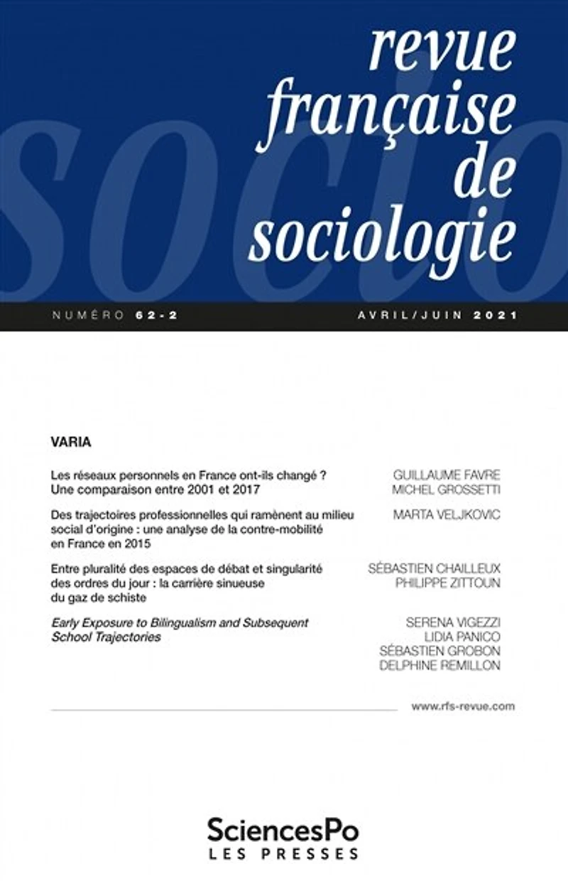 Revue française de sociologie, n°62-2. Varia