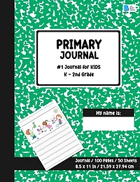 Primary Story Journal: Dotted Midline And Picture Space Green Marble Design Grades K-2 School Exercise Book Draw And Write