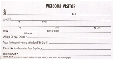 Guest Card - Information for the Pastor: Form WV-5