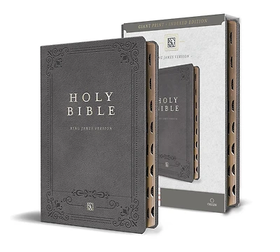 KJV Holy Bible, Giant Print Thinline Edition, Large Format, Gray Premium Imitation Leather, Red Letter, Thumb Index, Ribbon Marker