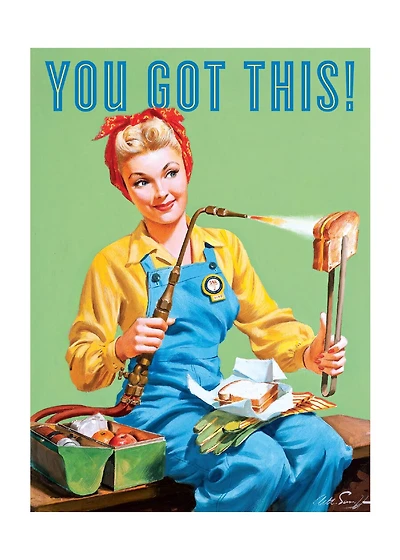 Rosie the Riveter Making a Grilled Cheese - - Encouragement Greeting Card