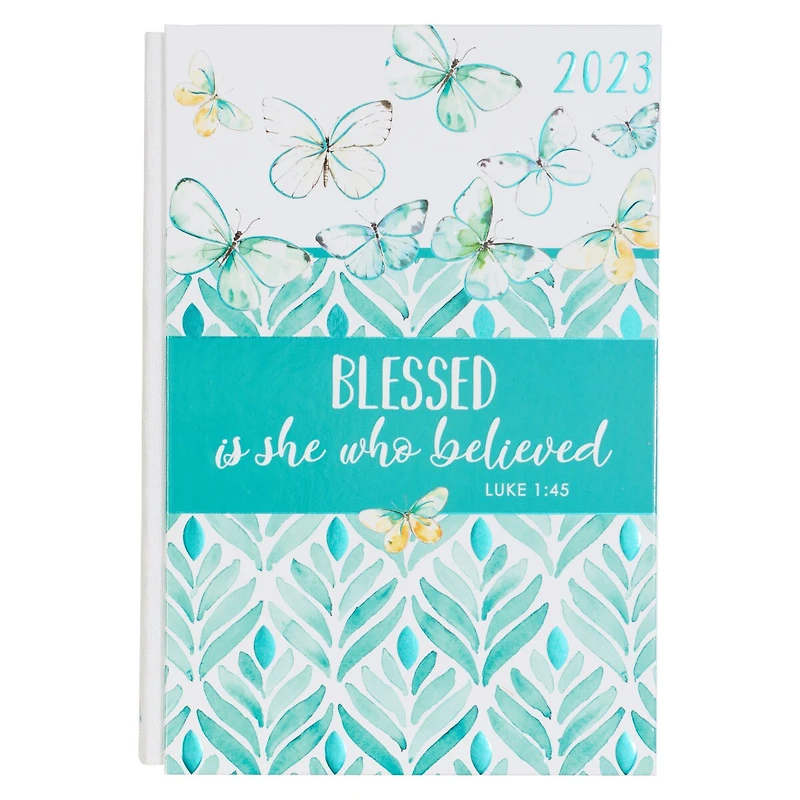 Christian Art Gifts 2023 12-Month Hardcover Planner for Women | Blessed is She Who Believed - Luke 1:45 Inspirational Bible Verse