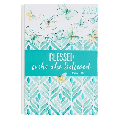 Christian Art Gifts 2023 12-Month Hardcover Planner for Women | Blessed is She Who Believed - Luke 1:45 Inspirational Bible Verse