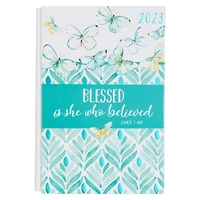 Christian Art Gifts 2023 12-Month Hardcover Planner for Women | Blessed is She Who Believed - Luke 1:45 Inspirational Bible Verse