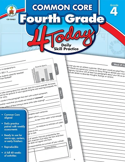 Common Core Fourth Grade 4 Today: Daily Skill Pracitce Volume 1