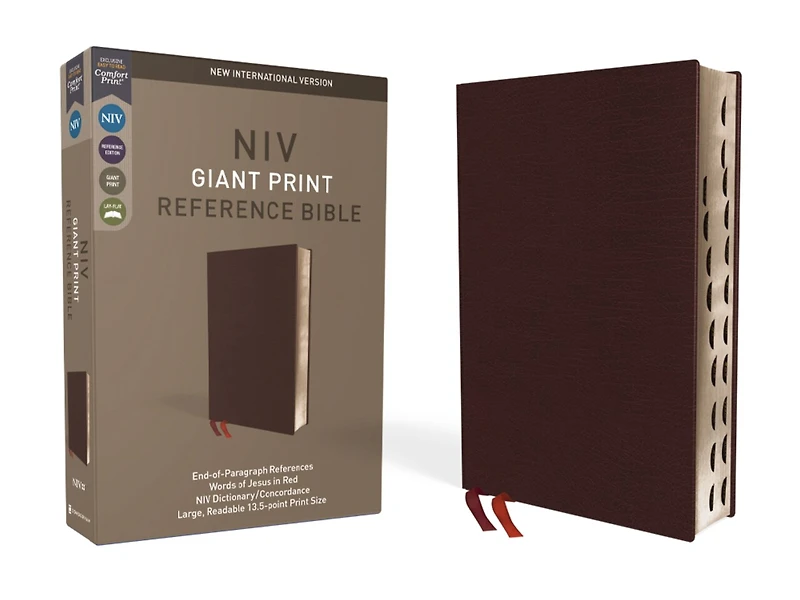 Niv, Reference Bible, Giant Print, Leather-look, Burgundy, Red Letter, Thumb Indexed, Comfort Print