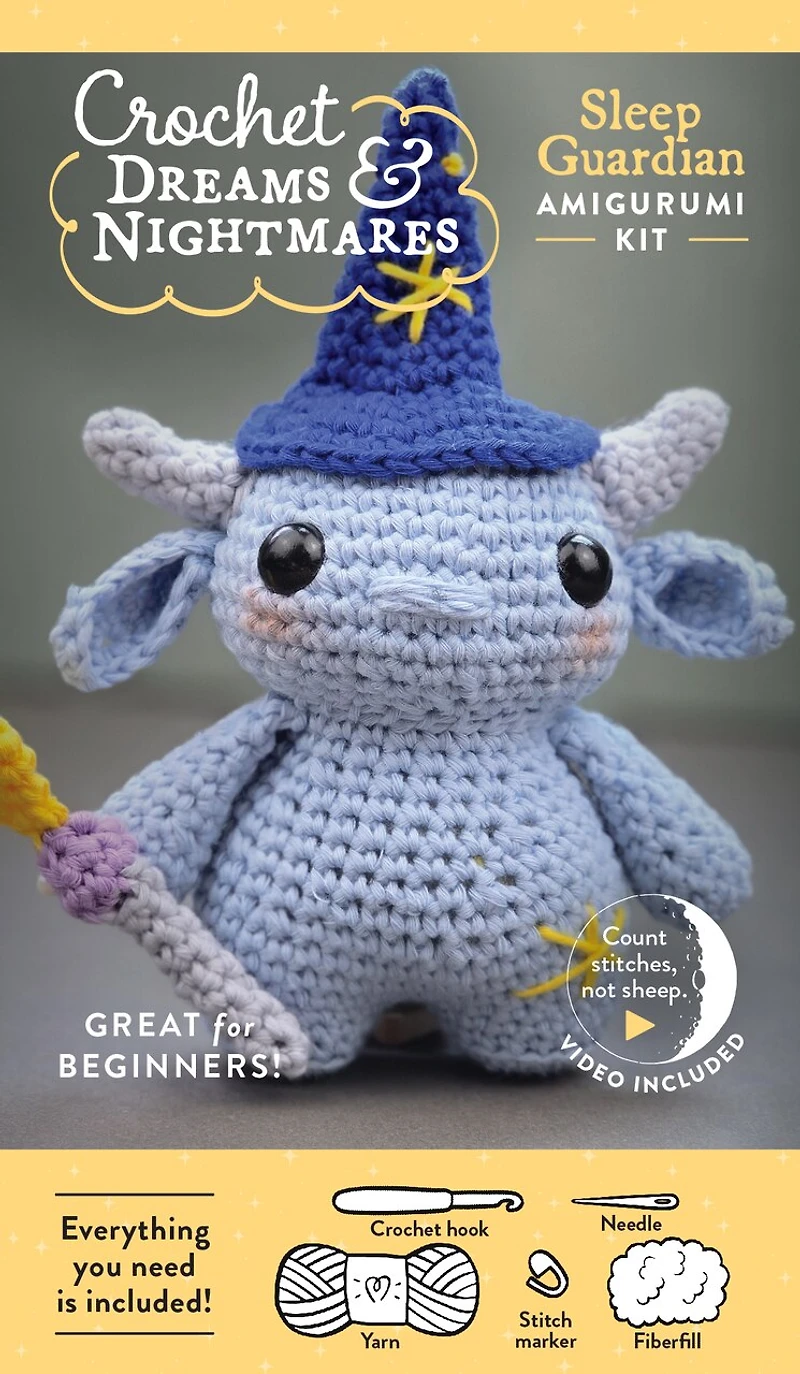 Crochet Dreams and Nightmares Amigurumi Kit Sleep Guardian: Everything You Need Is Included: 100% Cotton Yarn, Crochet Hook, Stitch Marker, Tapestry Needle, Fiberfill, Step-by-Step Leaflet, and How-To Videos; Creepy Cute Beginner-Friendly!
