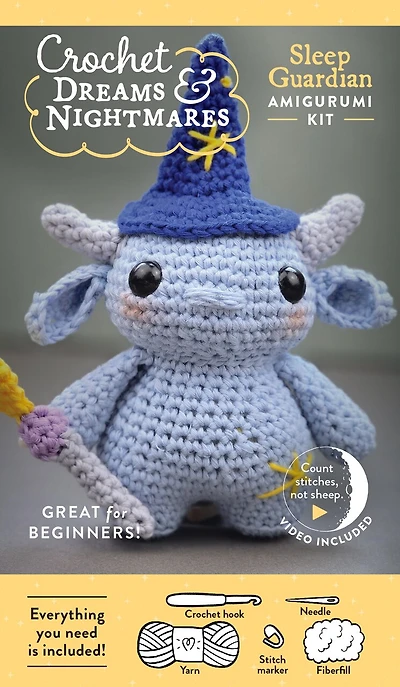Crochet Dreams and Nightmares Amigurumi Kit Sleep Guardian: Everything You Need Is Included: 100% Cotton Yarn, Crochet Hook, Stitch Marker, Tapestry Needle, Fiberfill, Step-by-Step Leaflet, and How-To Videos; Creepy Cute Beginner-Friendly!