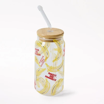 Cherry Heart Glass Tumbler with Straw