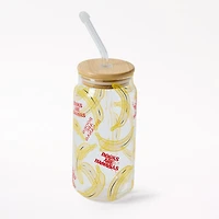 Cherry Heart Glass Tumbler with Straw