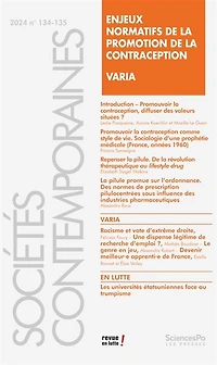 Sociétés contemporaines, n°134. Enjeux normatifs de la promotion de la contraception ; Varia