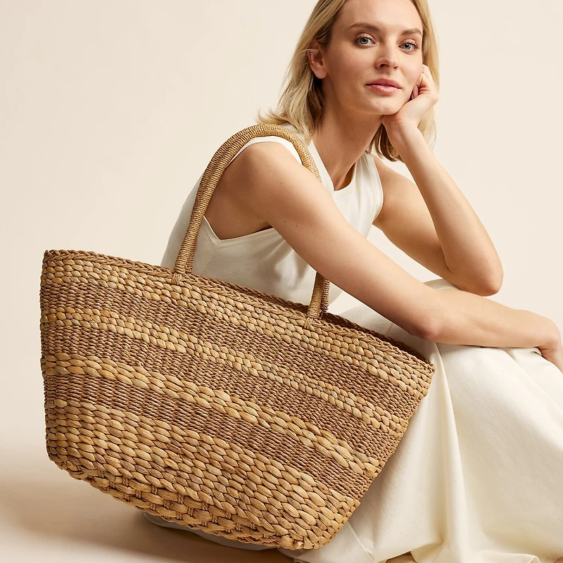 Large Open Weave Straw Tote, Natural