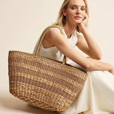 Large Open Weave Straw Tote, Natural