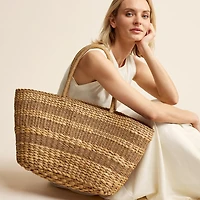 Large Open Weave Straw Tote, Natural