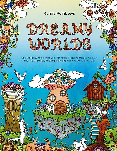 Dreamy Worlds: A Stress-Relieving Coloring Book for Adults Featuring Magical Animals, Enchanting Scenes, Relaxing Mandalas, Floral Patterns and More